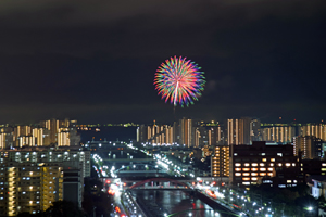 写真：浦安の街並みと花火