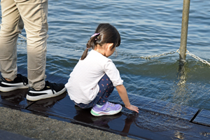 写真：海に触れ合う子ども