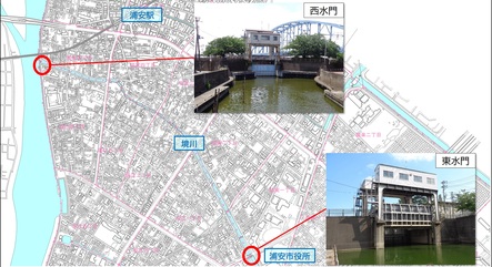 画像：西水門・東水門の位置図